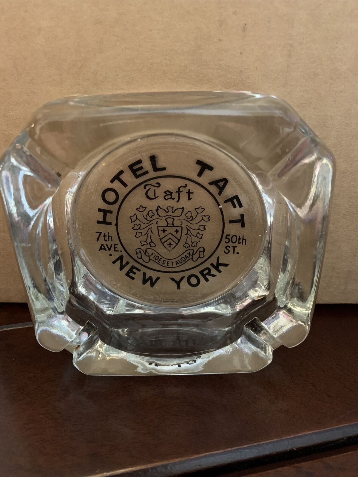 Vintage Hotel Taft New York 3.75” GLASS  ASHTRAY VG