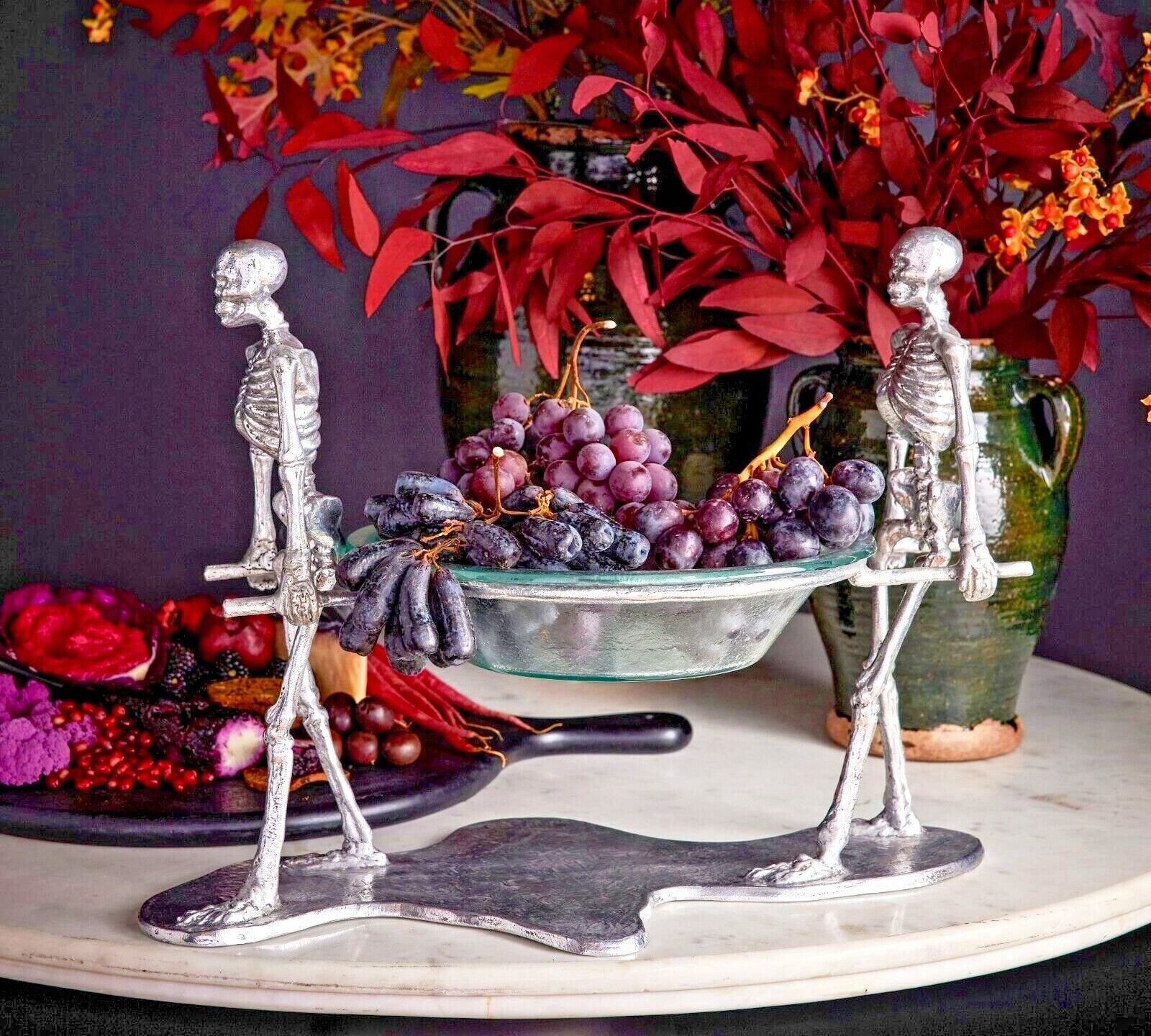 Pottery Barn Halloween Walking Dead Palbearer Skeleton Stand Glass Serving Bowl