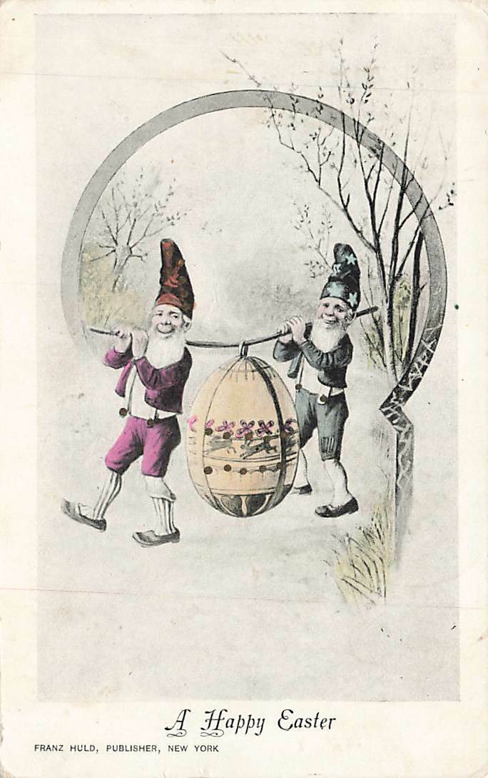 c1905 Fantasy Elves Gnomes Carrying Huge Egg Happy Easter P152