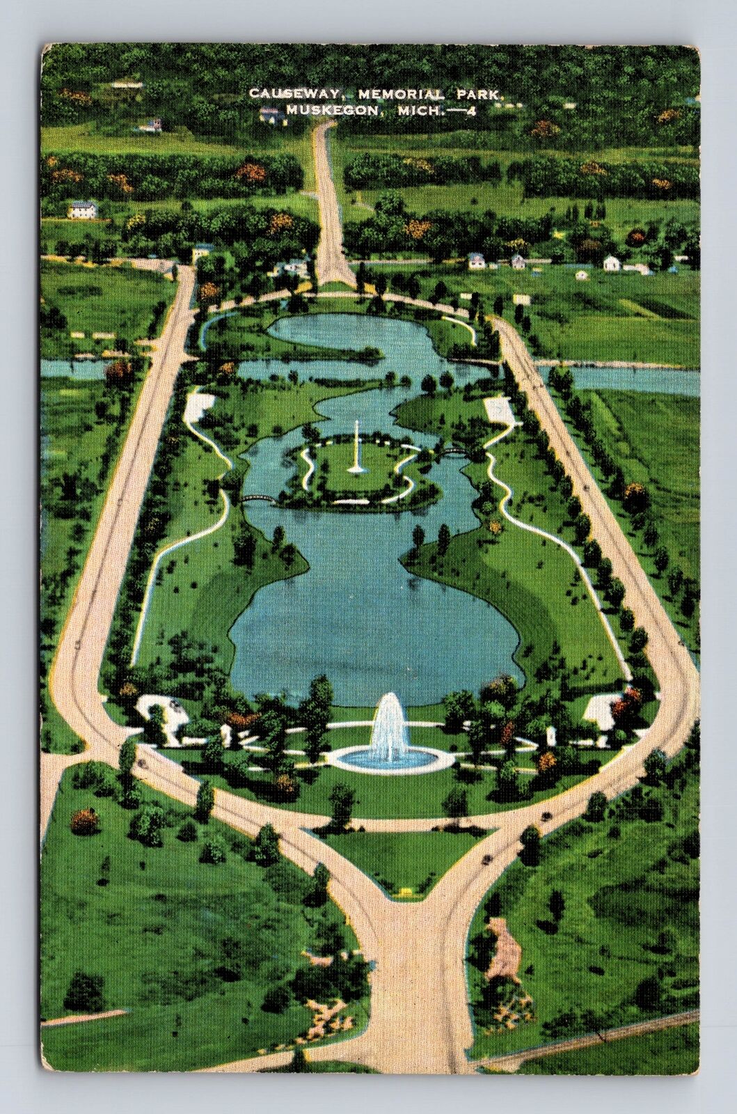 Muskegon MI-Michigan, Memorial Park Causeway, Antique Vintage Souvenir Postcard