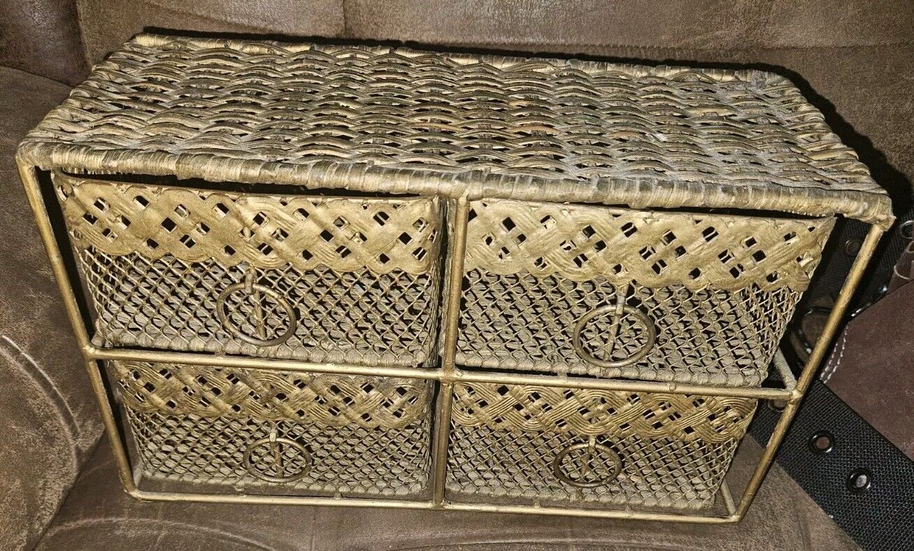 Vintage Woven Wicker Basket Shelf Cabinet Storage