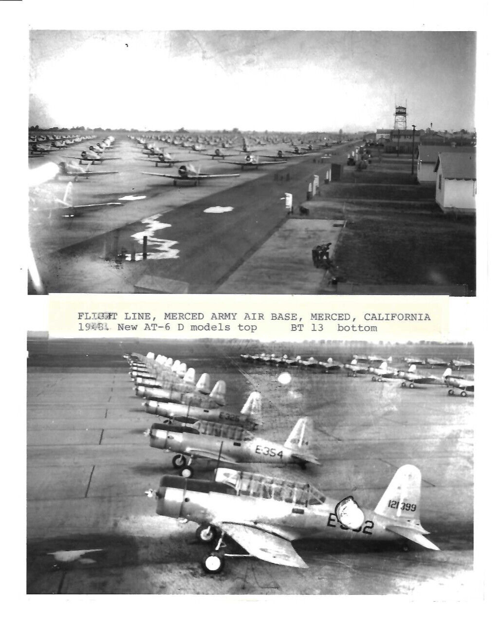 2 VTG 1944 WWII AAF PHOTOS AT-6 D&BT-13 TRAINER AIRPLANES/MERCED ARMY AIR FIELD