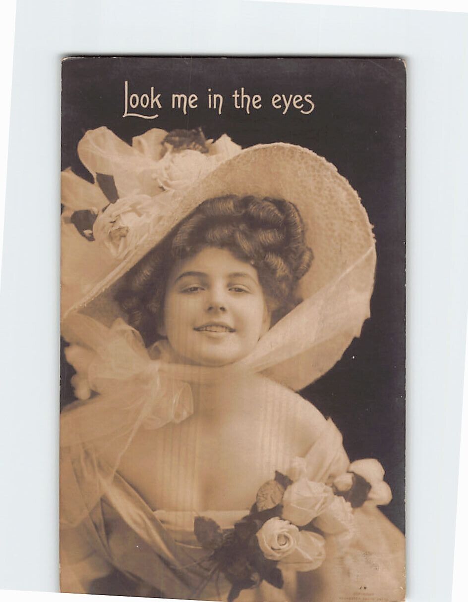 Postcard Look Me in the Eyes Vintage Portrait of a Beautiful Woman
