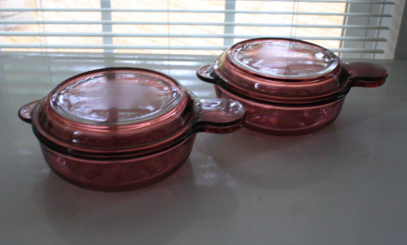 Lot of 2 Corning Pyrex Vision Cranberry Large Grab A Meal  V 240  & P 240