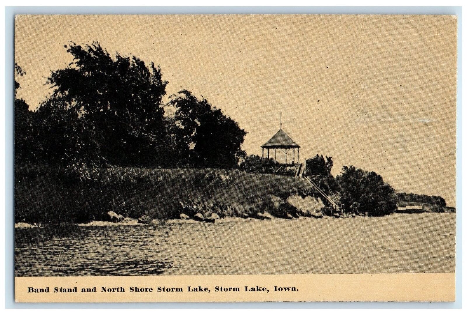 c1910s Band Stand And North Shore Storm Lake Scene Storm Lake Iowa IA Postcard