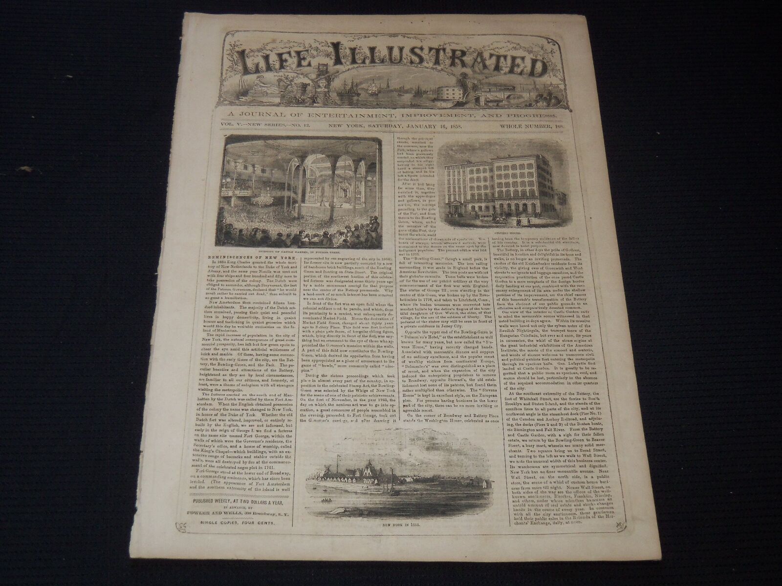 1858 JANUARY 16 LIFE ILLUSTRATED NEWSPAPER - REMINISCENCES OF NEW YORK - NP 5902
