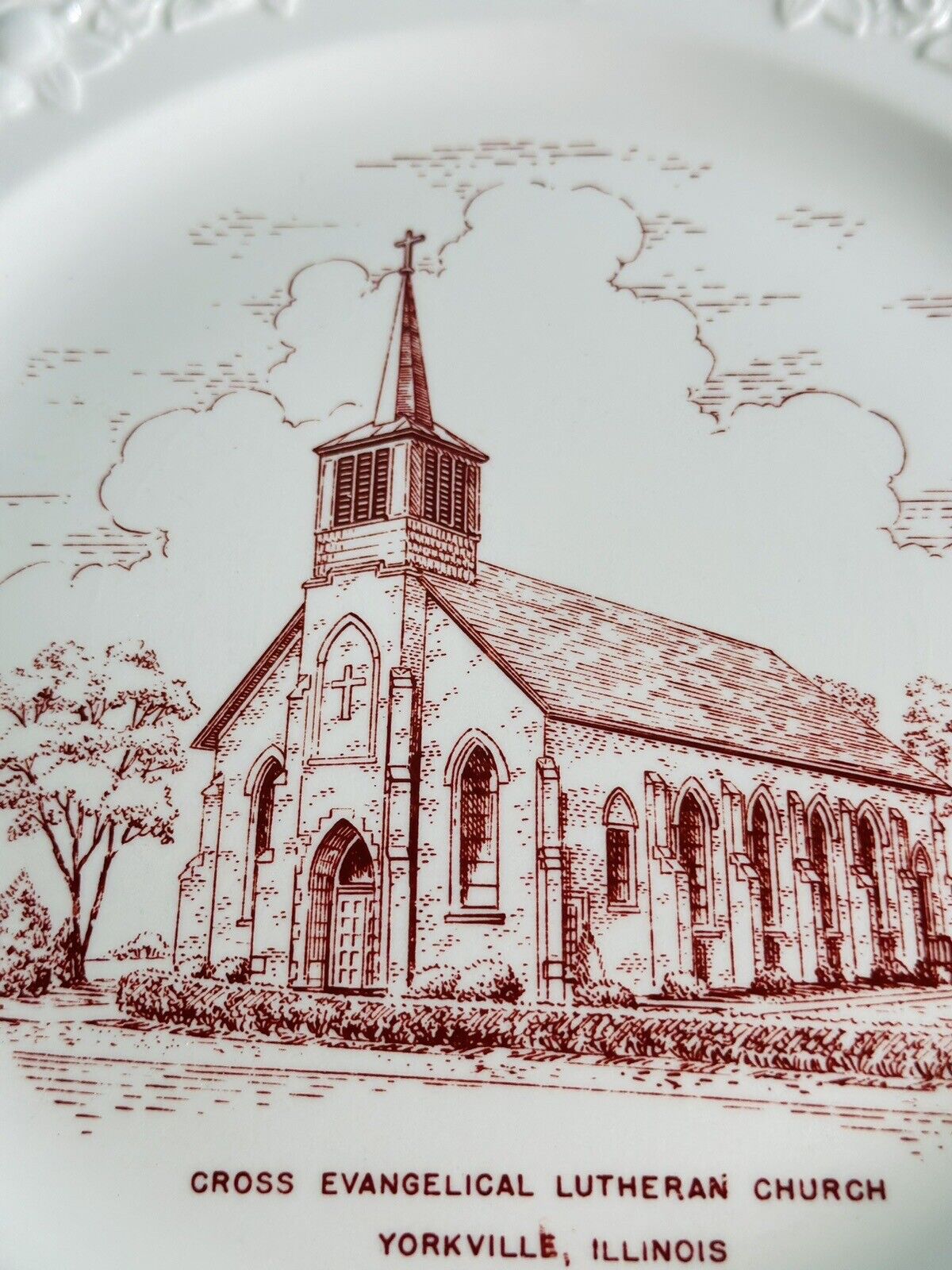 Vintage Cross Evangelical Lutheran Church Commemorative Plate-Red Illustration