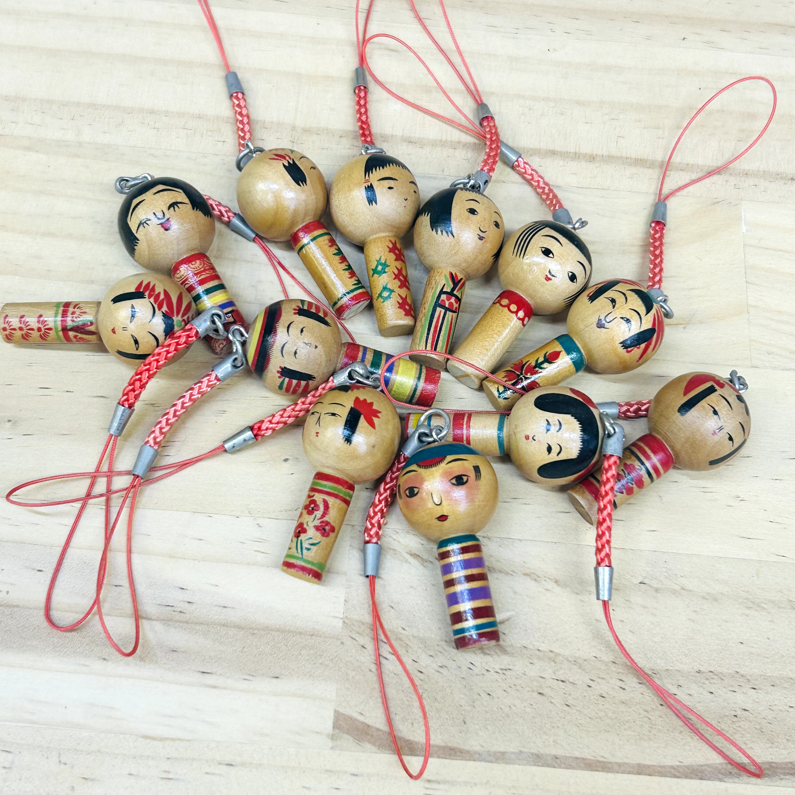 Lot of 12 Kokeshi Strap Traditional Crafts tree