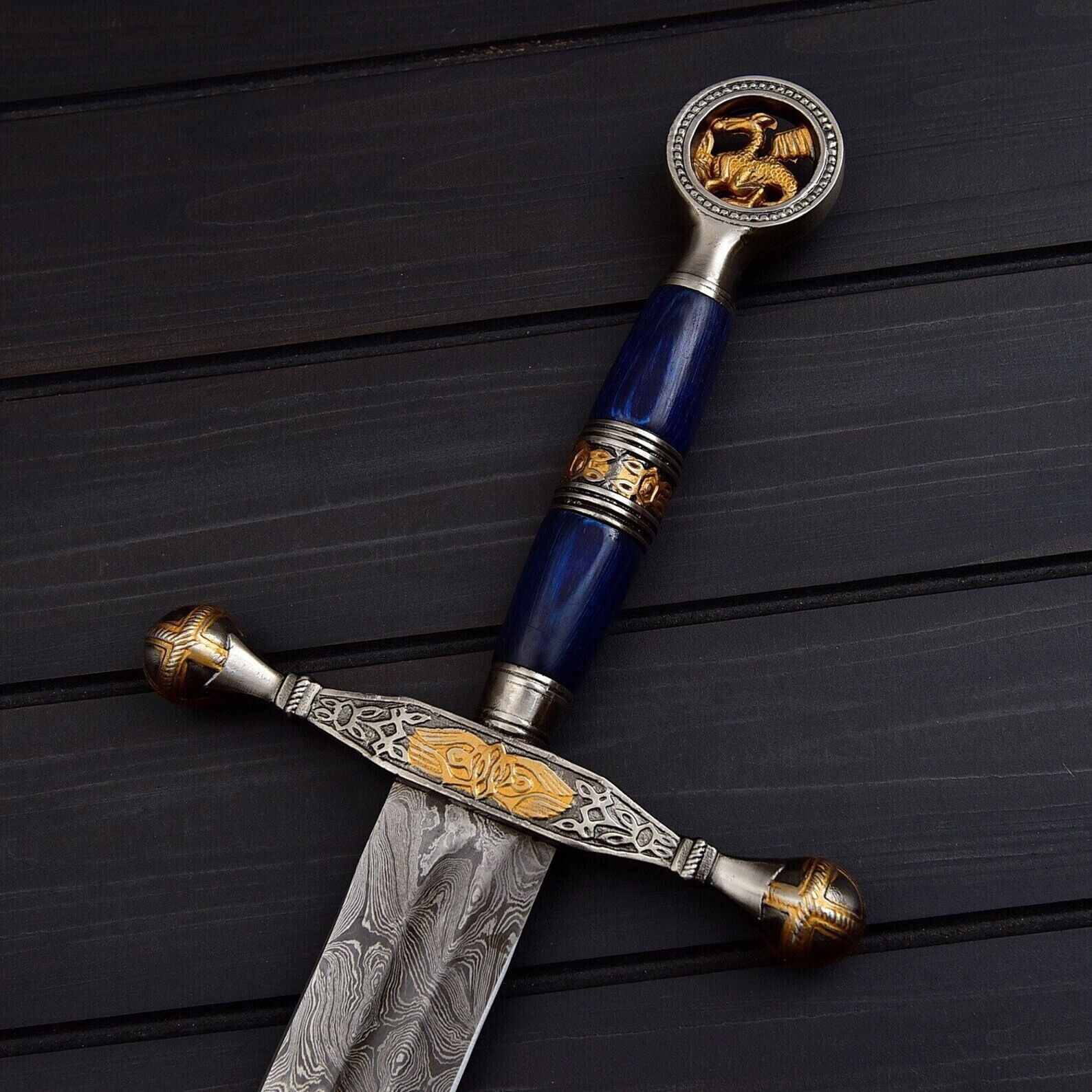 Handmade Damascus Steel Knight Templar Sword/ Medieval Sword With Sheath.