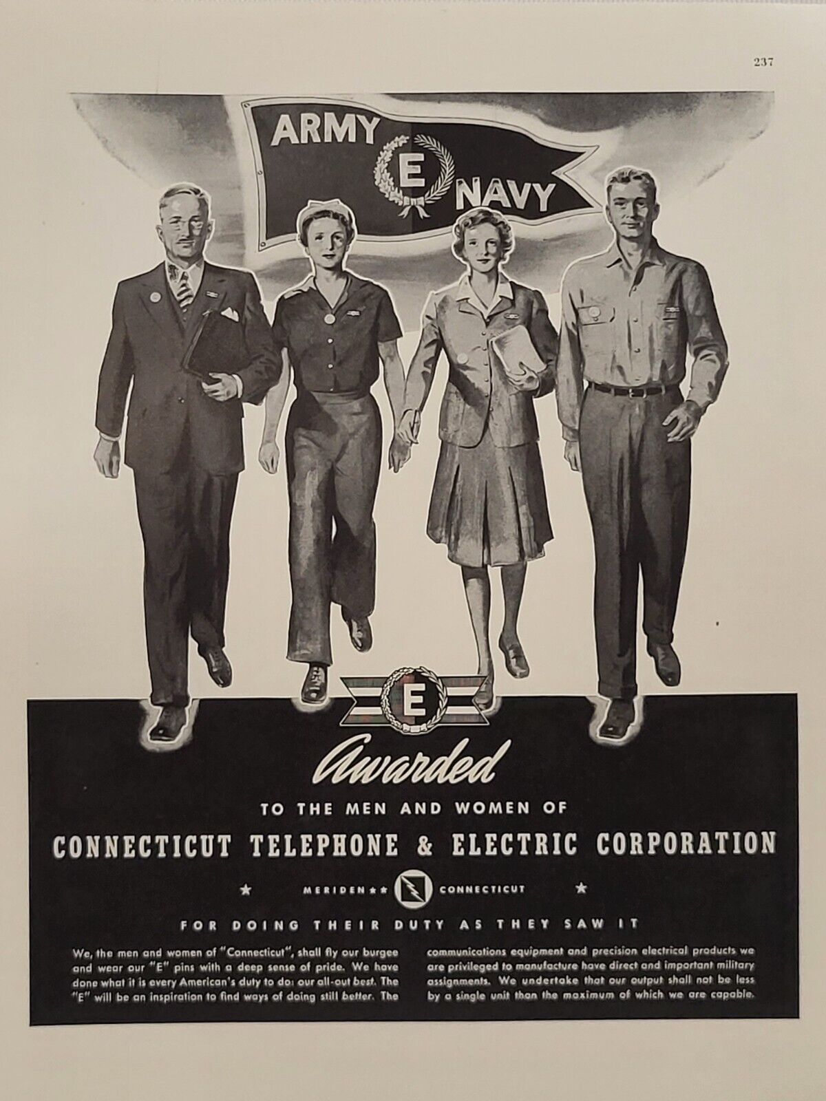 1942 Connecticut Telephone & Electric Corp. Fortune WW2 Print Ad ARMY NAVY WACs