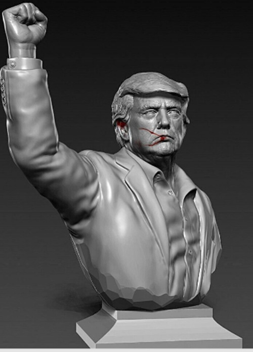 Donald Trump Fist Pump Fight Marble 3D Print Statue PA Shooting DJT 2024 323mm