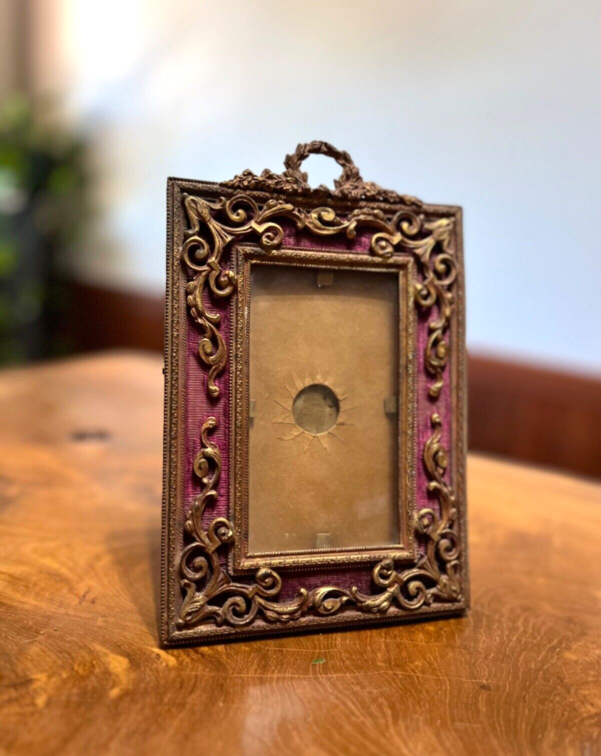 Antique Small Bronze Gilt Fabric Picture Frame