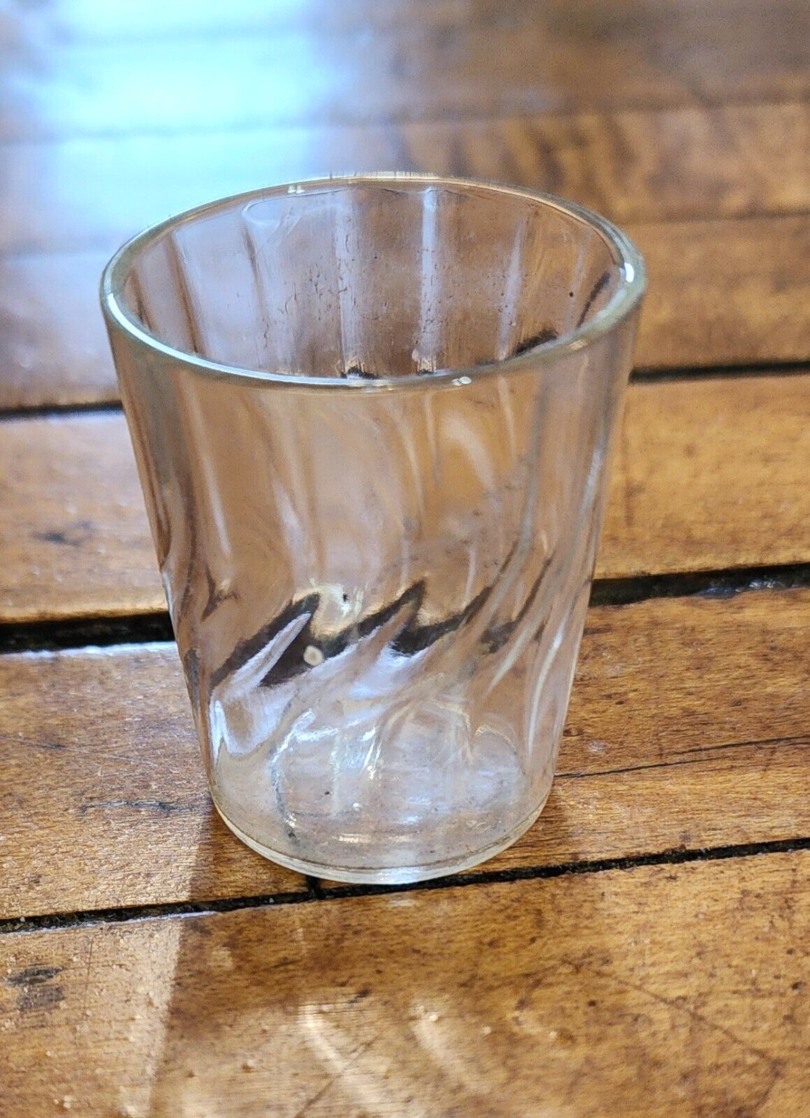 Vtg 1930s Optic Clear Swirled Rib 25 ml Medicine Shot Glass Faceted 1.5x1.5 Inch