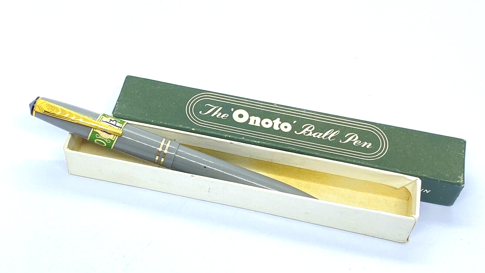 VINTAGE ONOTO THE BALLPOINT PEN IN SOLID GRAY IN ORIGINAL BOX MADE IN ENGLAND