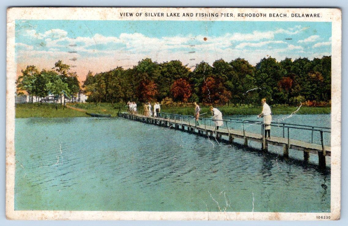 1935 REHOBOTH BEACH DELAWARE FISHING PIER SILVER LAKE POSTCARD*CONDITION ISSUES*