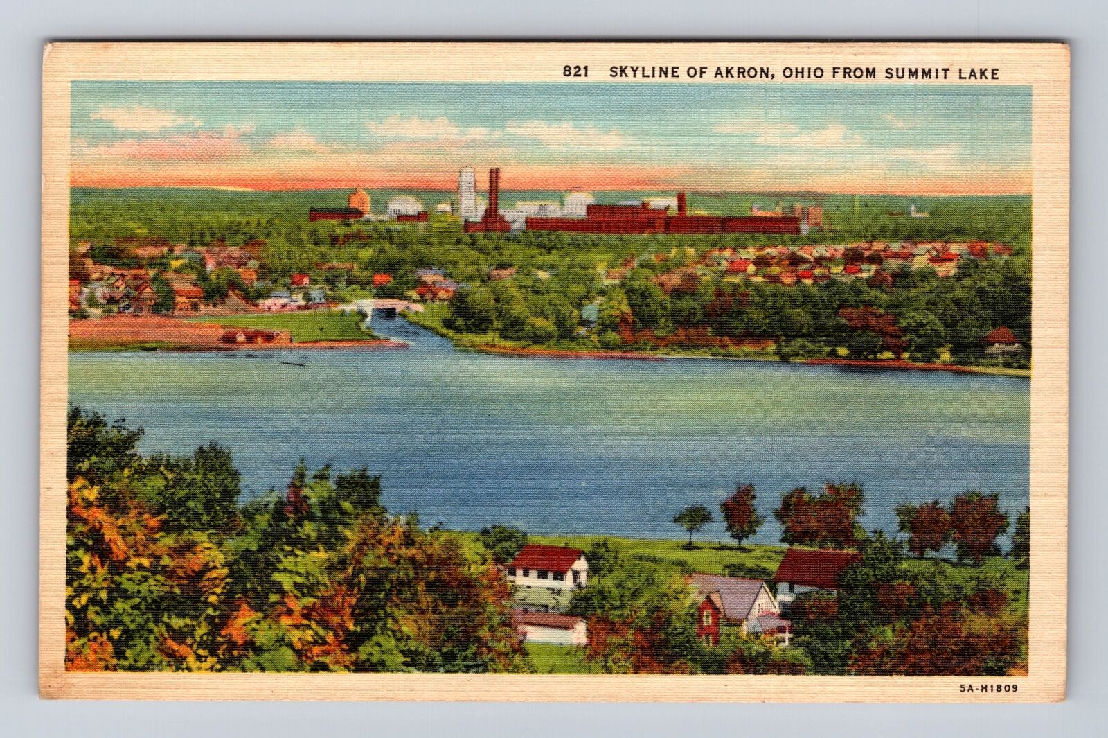 Akron OH-Ohio, Aerial Skyline, Antique, Vintage Souvenir Postcard
