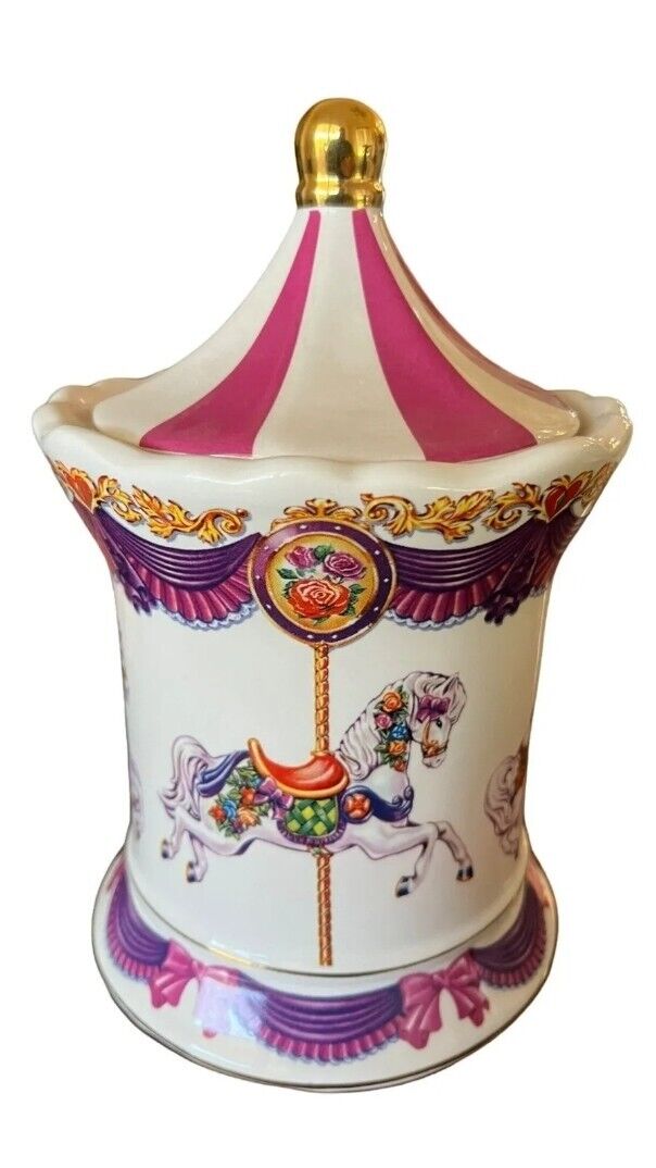 Vintage Teleflora Musical Carousel - 1980's Plays Carousel Waltz Ceramic