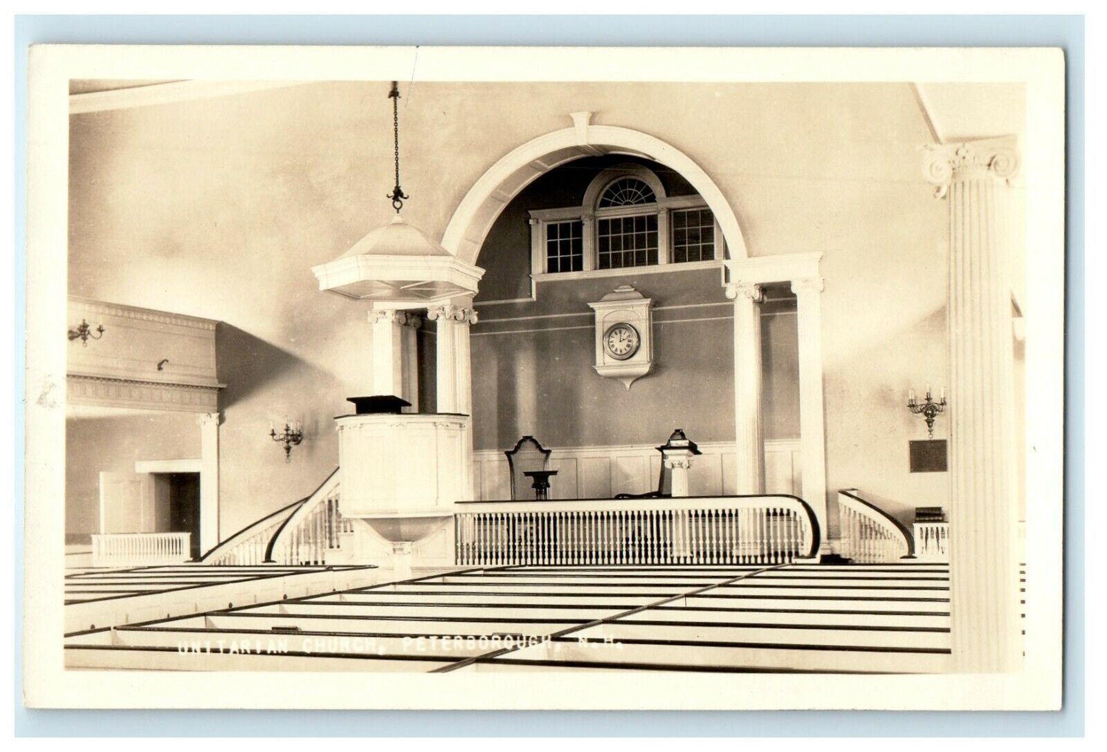 c1940's Unitarian Church Interior Peterborough New Hampshire RPPC Photo Postcard