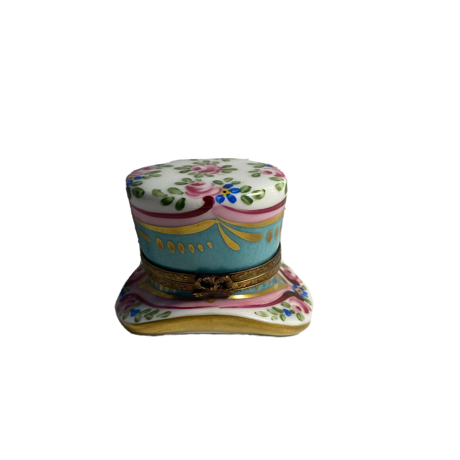 Vintage RARE Limoges France top hat shaped trinket box with perfume bottle