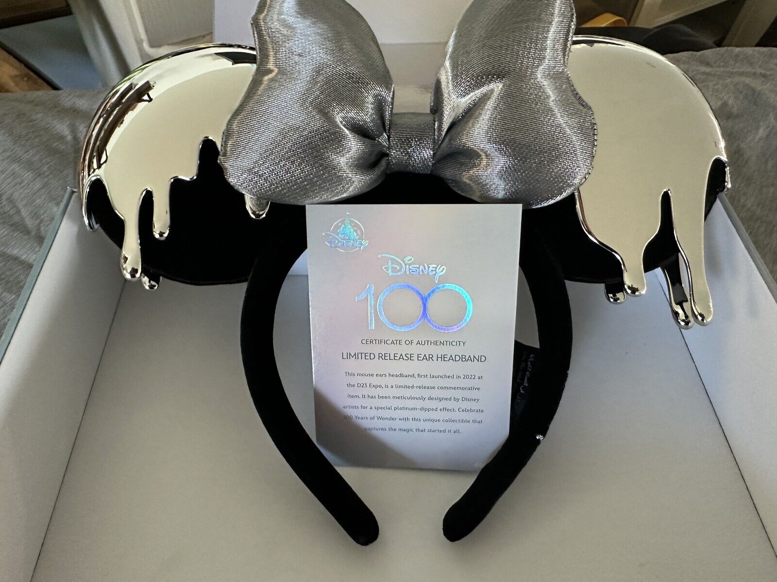 NEW Disney 100 Years Platinum Minnie Mouse Ears Headband Limited Release SEALED