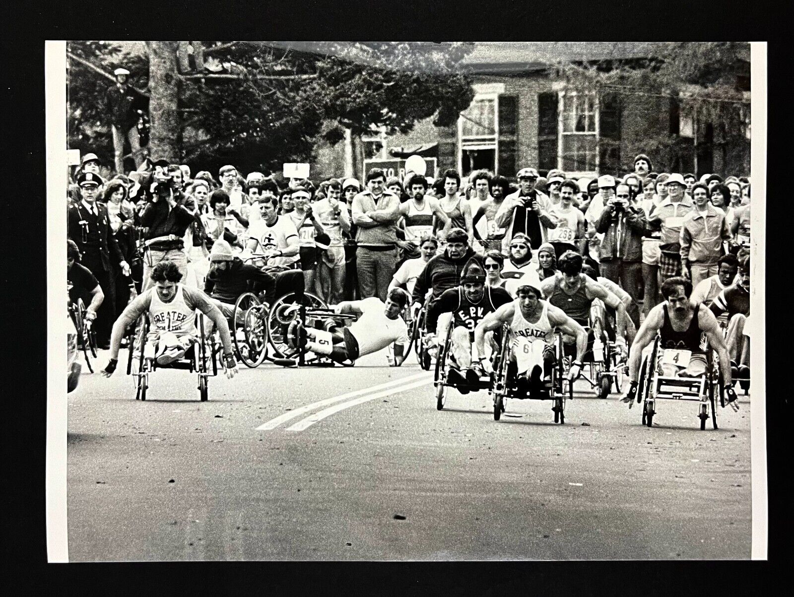 1980 Boston Marathon Wheelchair Racers Starting Line Collision Fall Press Photo