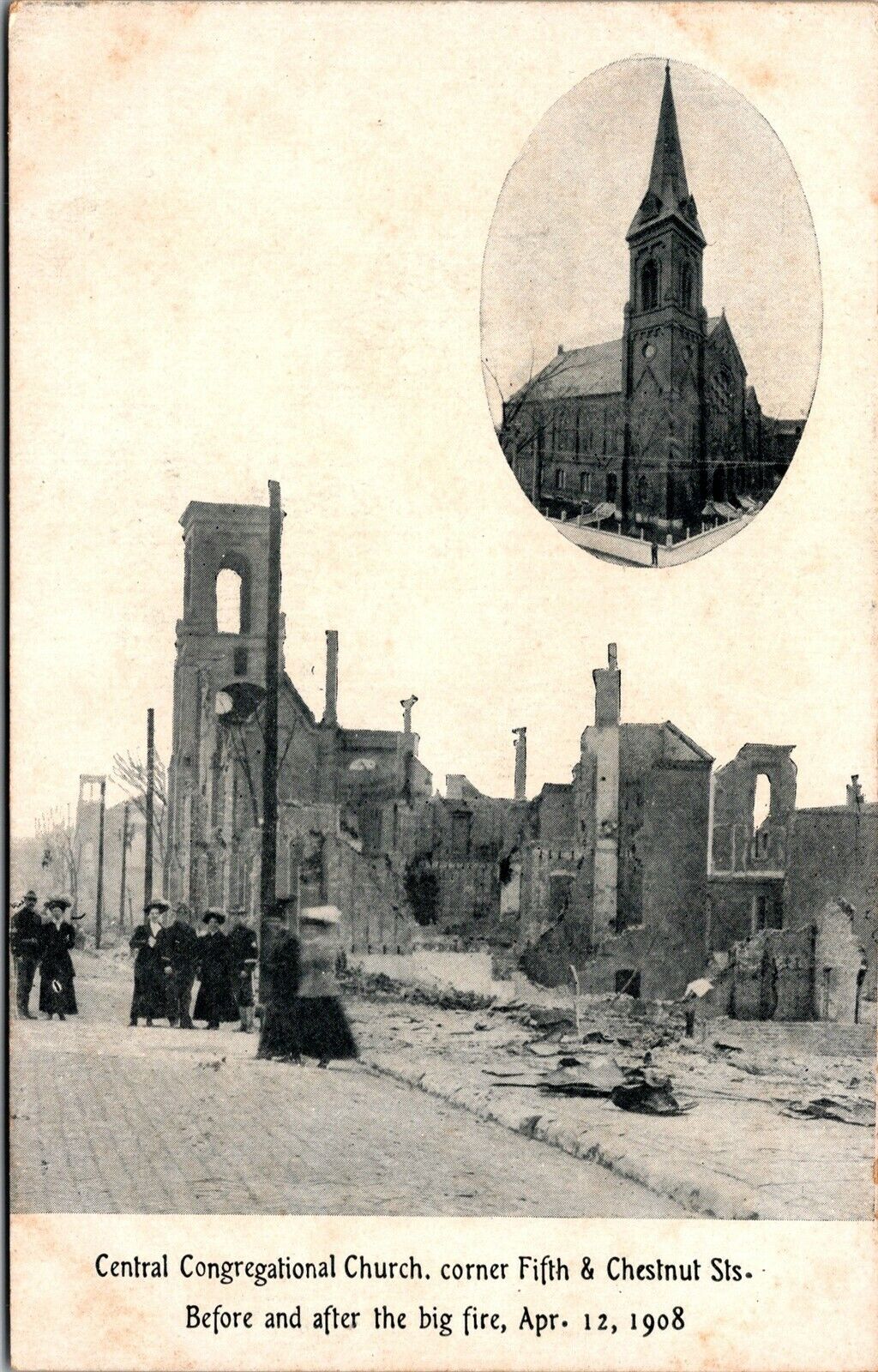 Vtg Chelsea MA Great Fire 1908 Central Congregational Church Disaster Postcard