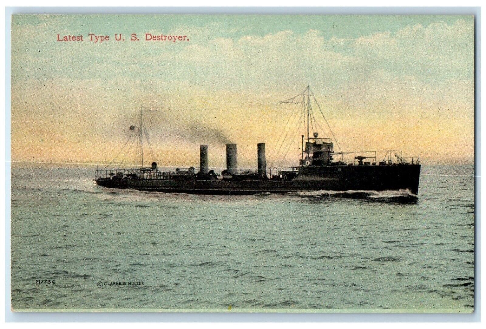 c1910's Steamer Ship US Destroyer Sea View Unposted Antique Postcard
