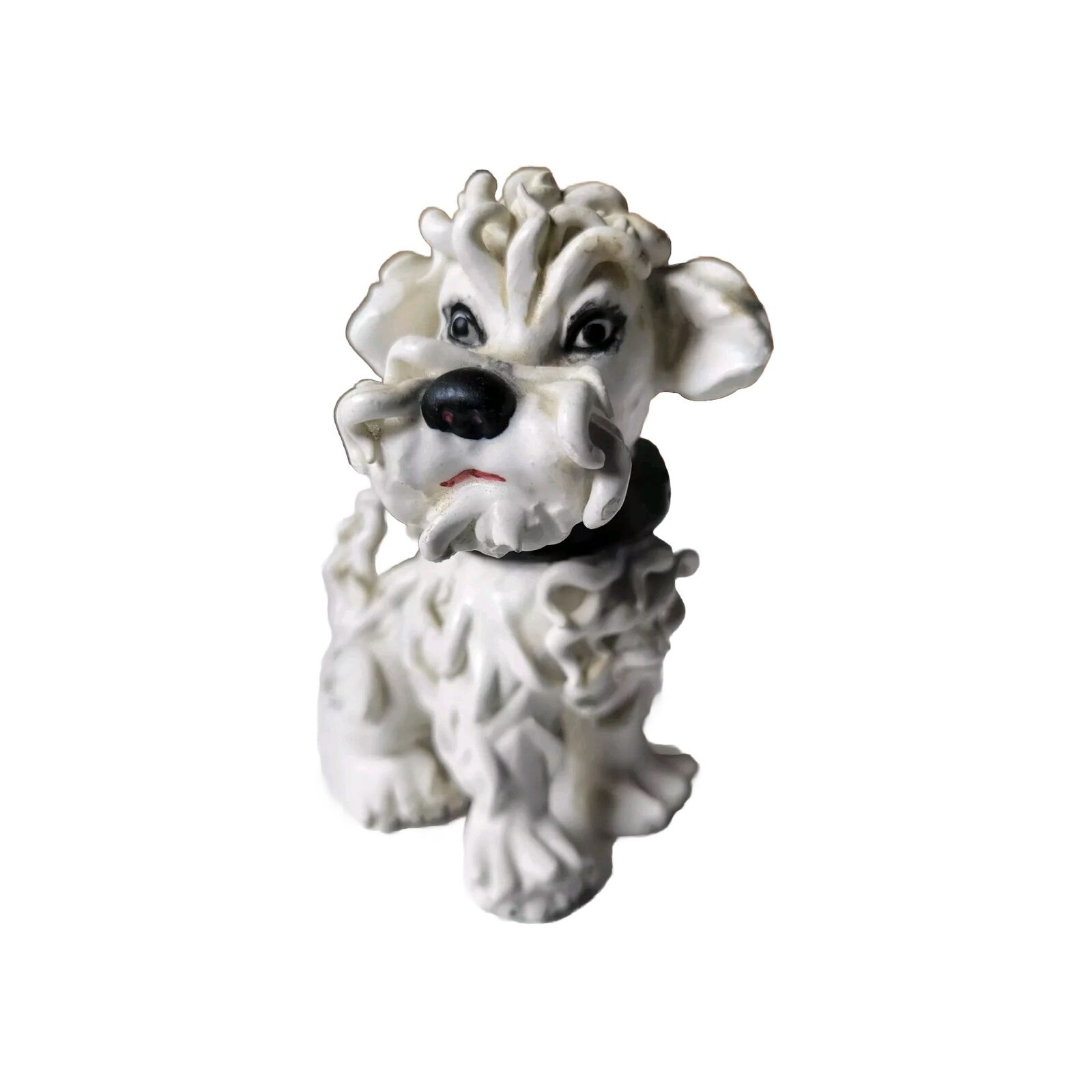 Vintage White Ceramic Standing Spaghetti Poodle Figurine W/Collar Italy 5 1/2”