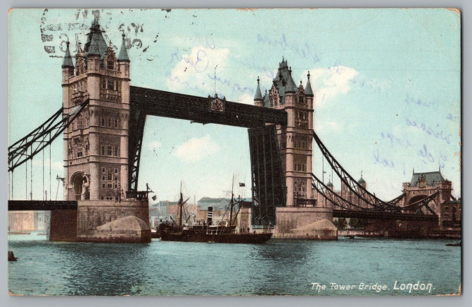 Postcard The Tower Bridge London c1910 - Steam Ship