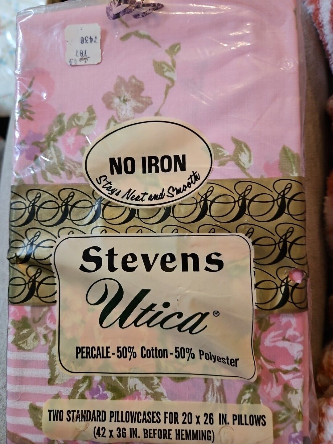 Vintage Stevens Two Pillowcases Utica Standard Canterbury Pink Floral New