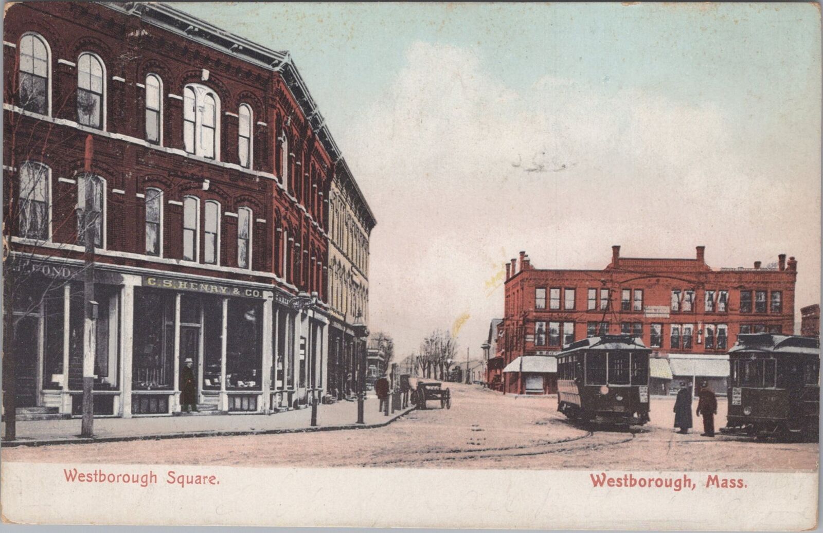 Westborough Square Massachusetts Westboro Trolley Stores 1907 Postcard