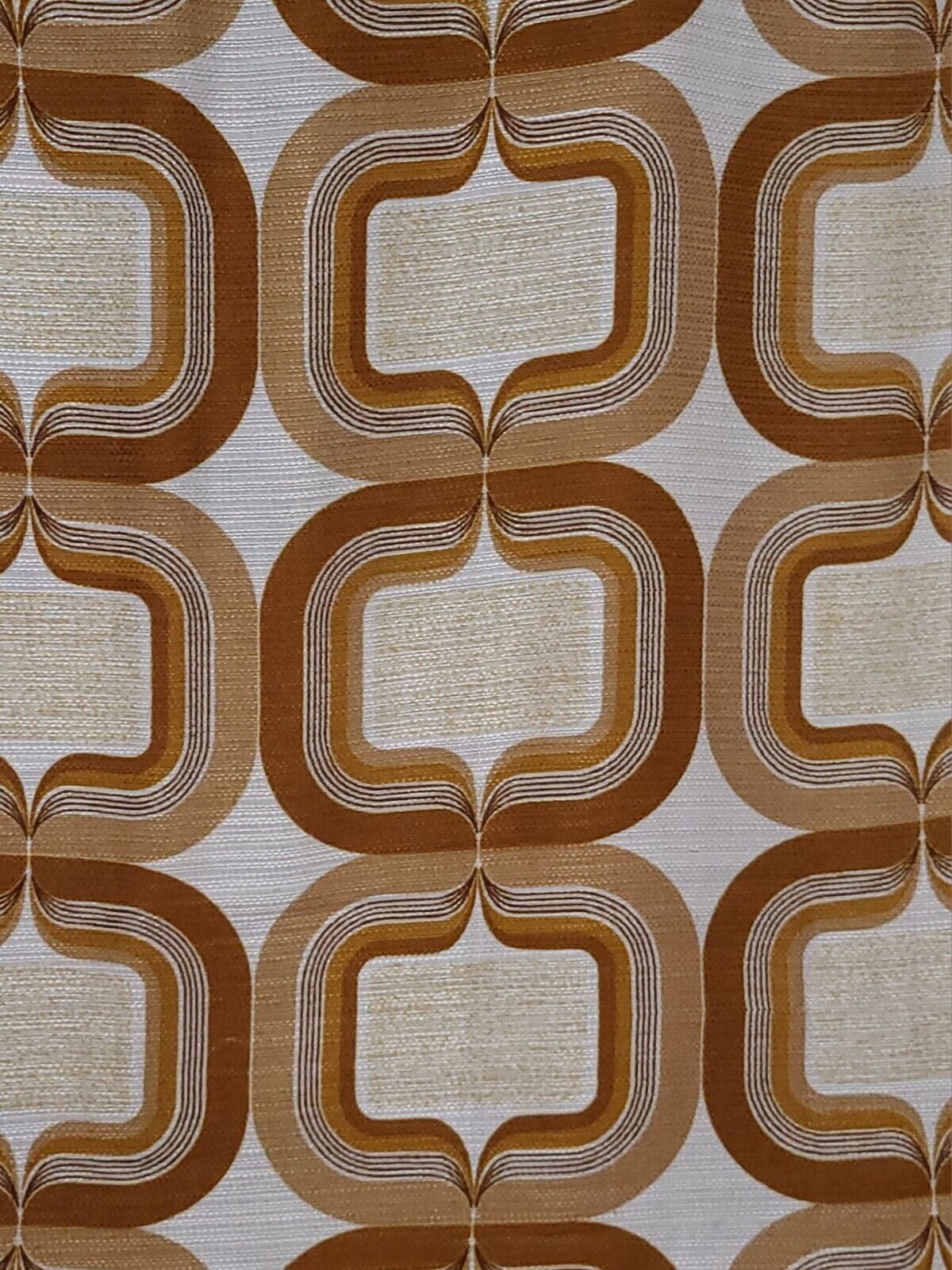 2 vintage fabric curtains 60s 70s mid-century brown beige geometric 100\