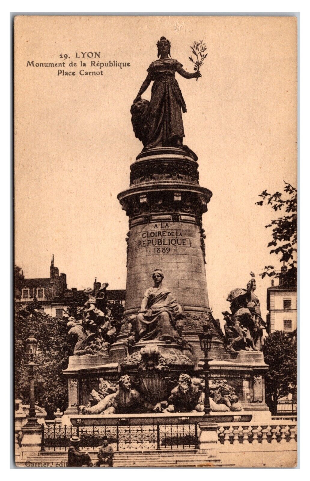 Antique 1920s - Statue of The Republic - Lyon, France Postcard (UnPosted) *RPPC*