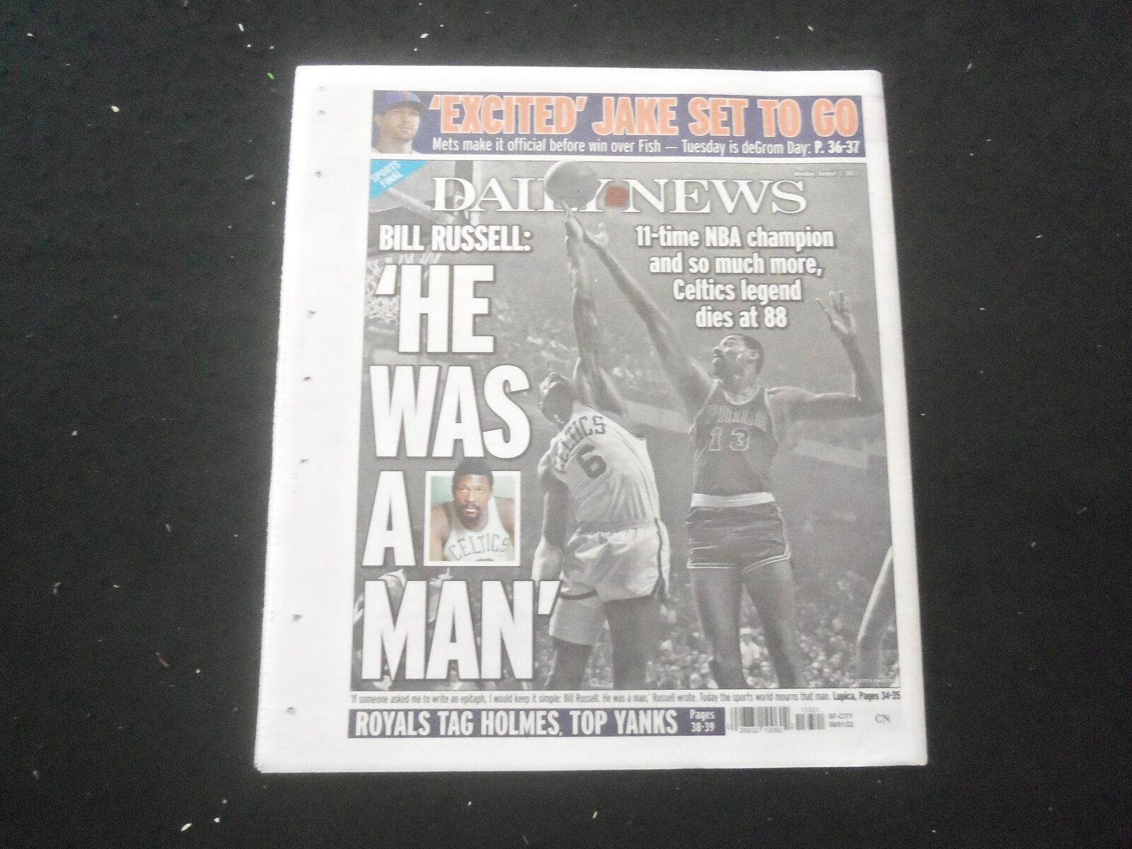 2022 AUGUST 1 NEW YORK DAILY NEWS NEWSPAPER - BILL RUSSELL DIED (1934-2022)
