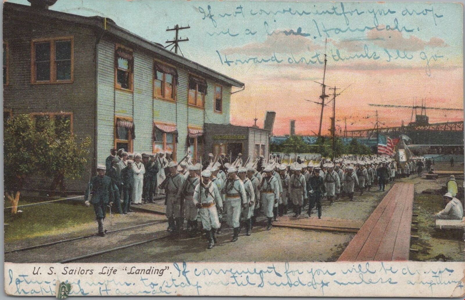 Military Postcard US Sailors Life Landing 1907