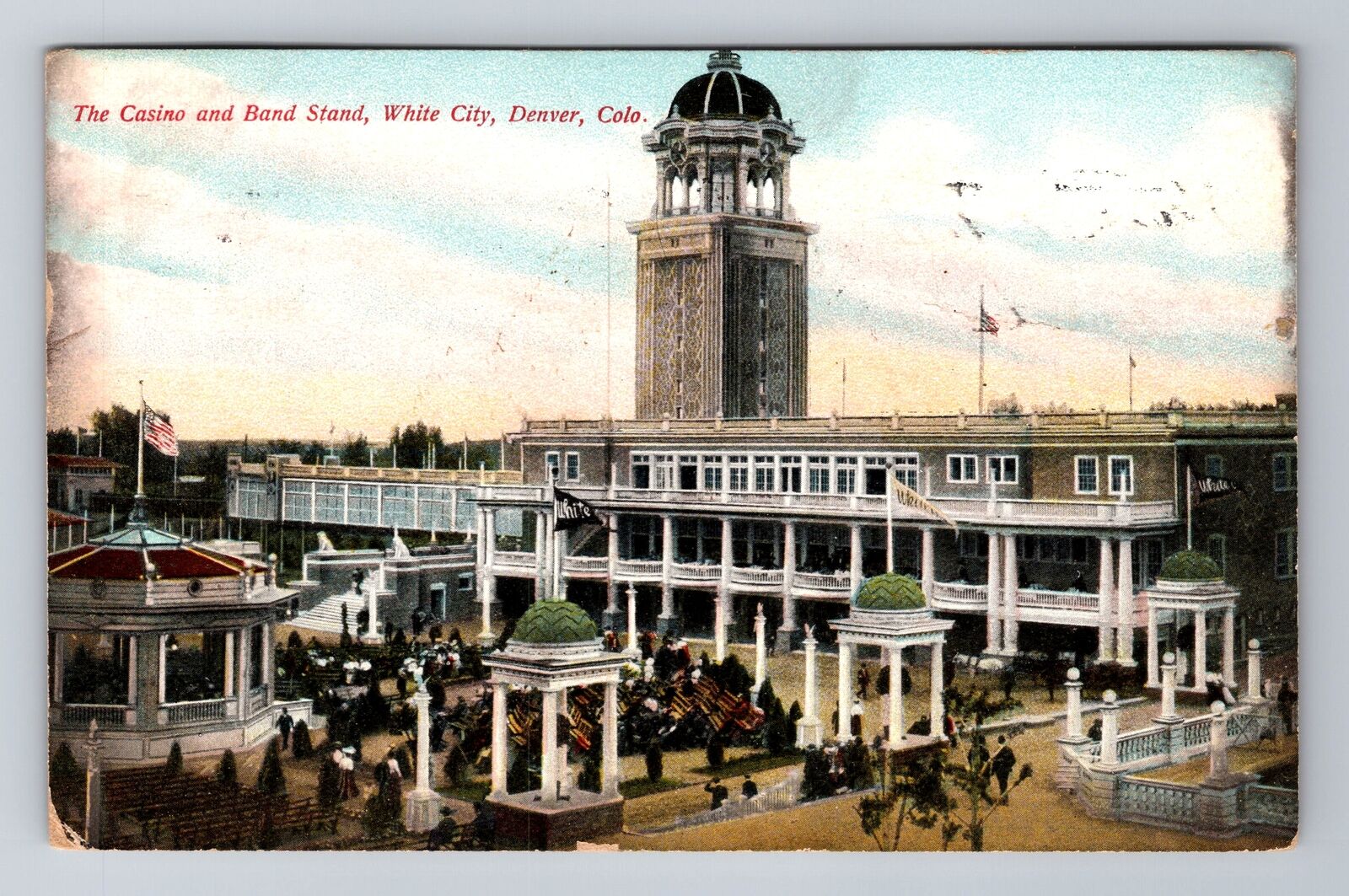Denver CO-Colorado, Casino, Bandstand, White City, Antique Vintage Postcard