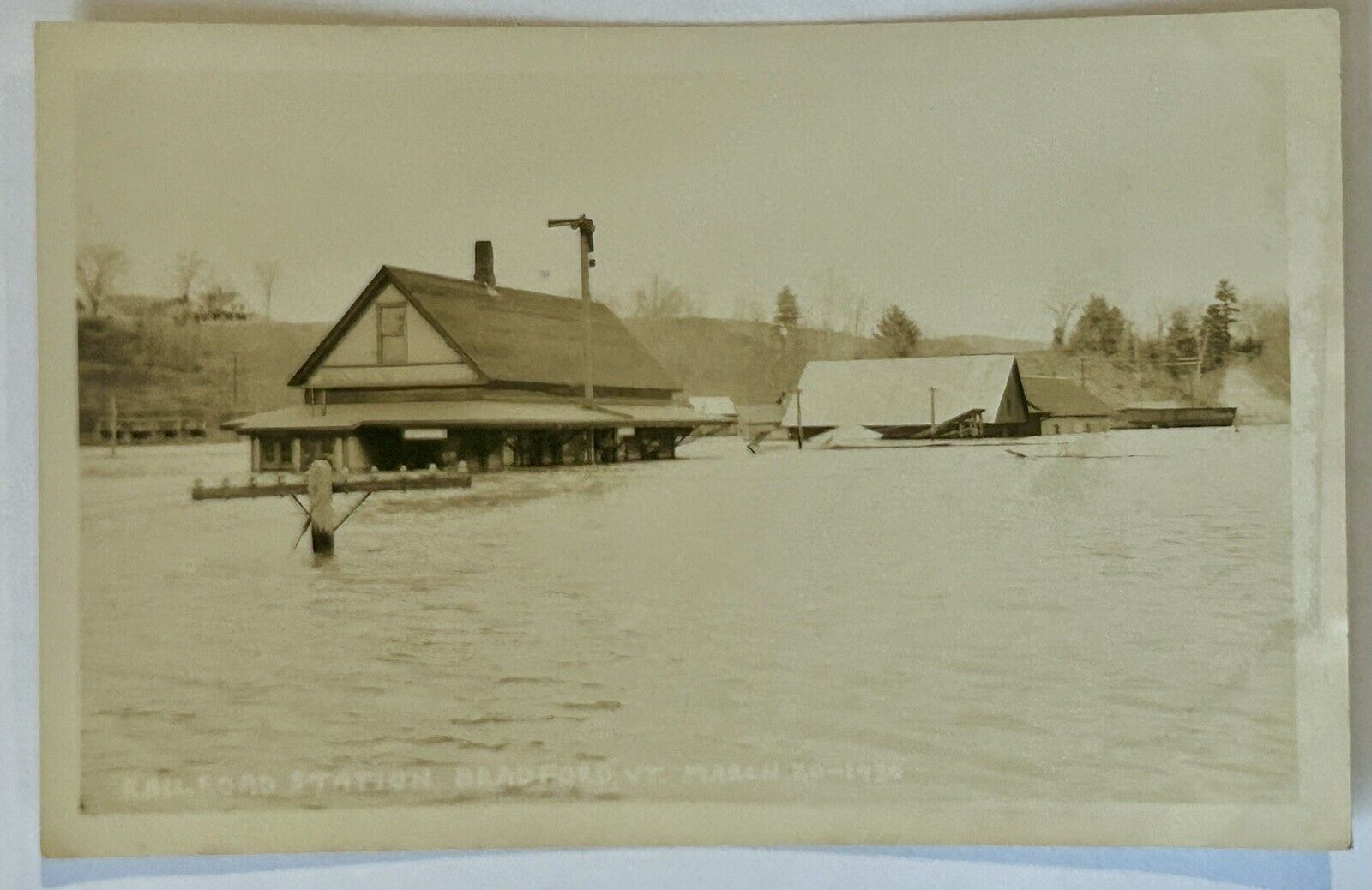 Flood Of 1936. Railroad Station. Bradford Vermont. Real Photo Postcard. RPPC