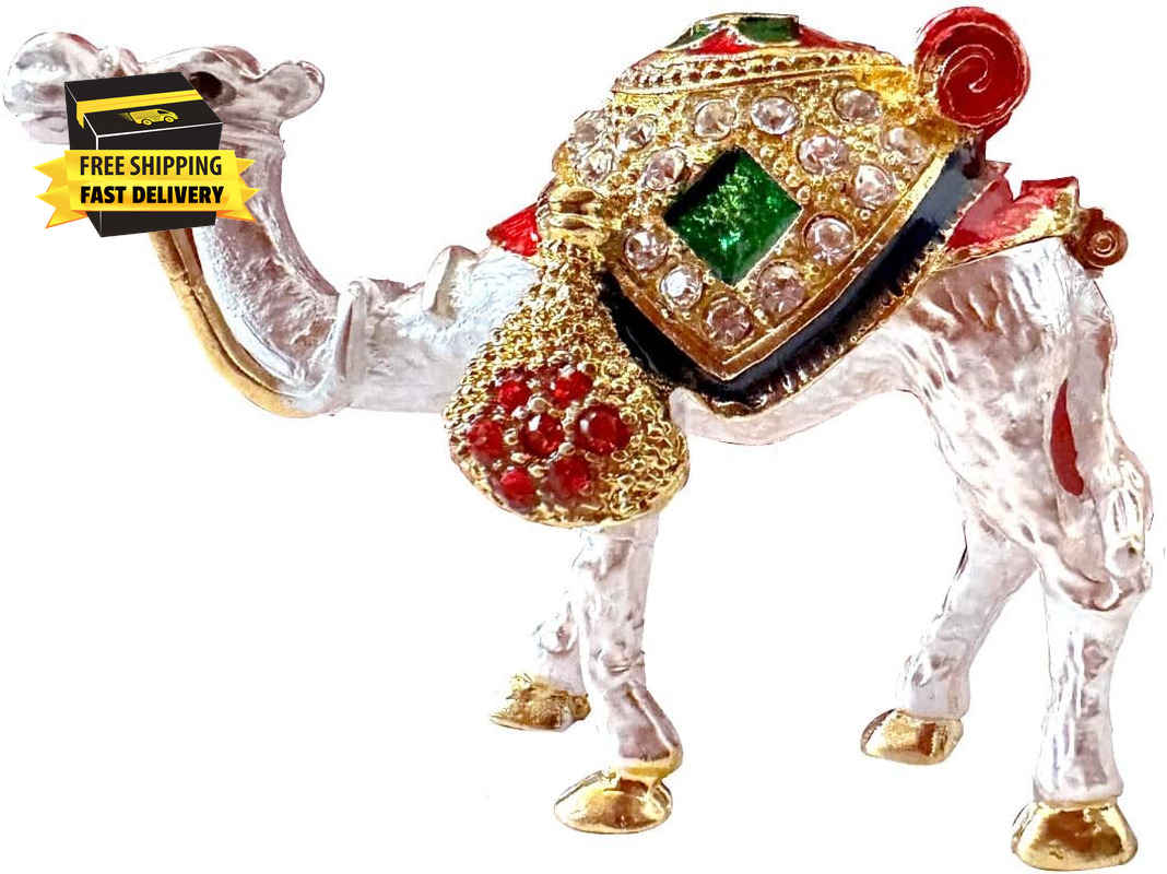Desert Camel Figurine Trinket Box Vintage Metal Box Crystal Jewelry Storage Case