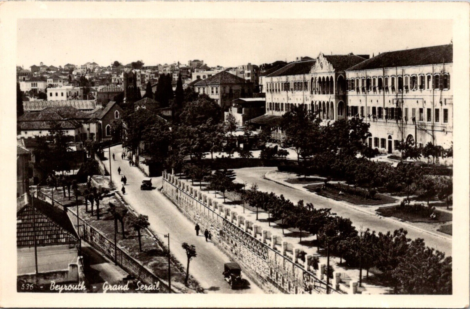RPPC Beirut Grand. Serail Government Palace Ottoman Lebanon Street Scene Cars