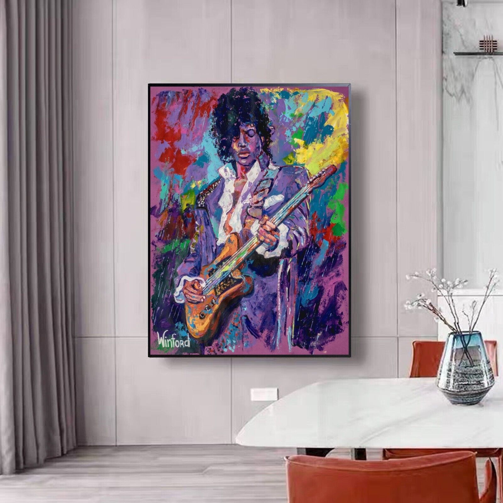 Prince Purple Rain Hand-Textured 36H X 24W Canvas Giclee Framed Was 795 Now 245