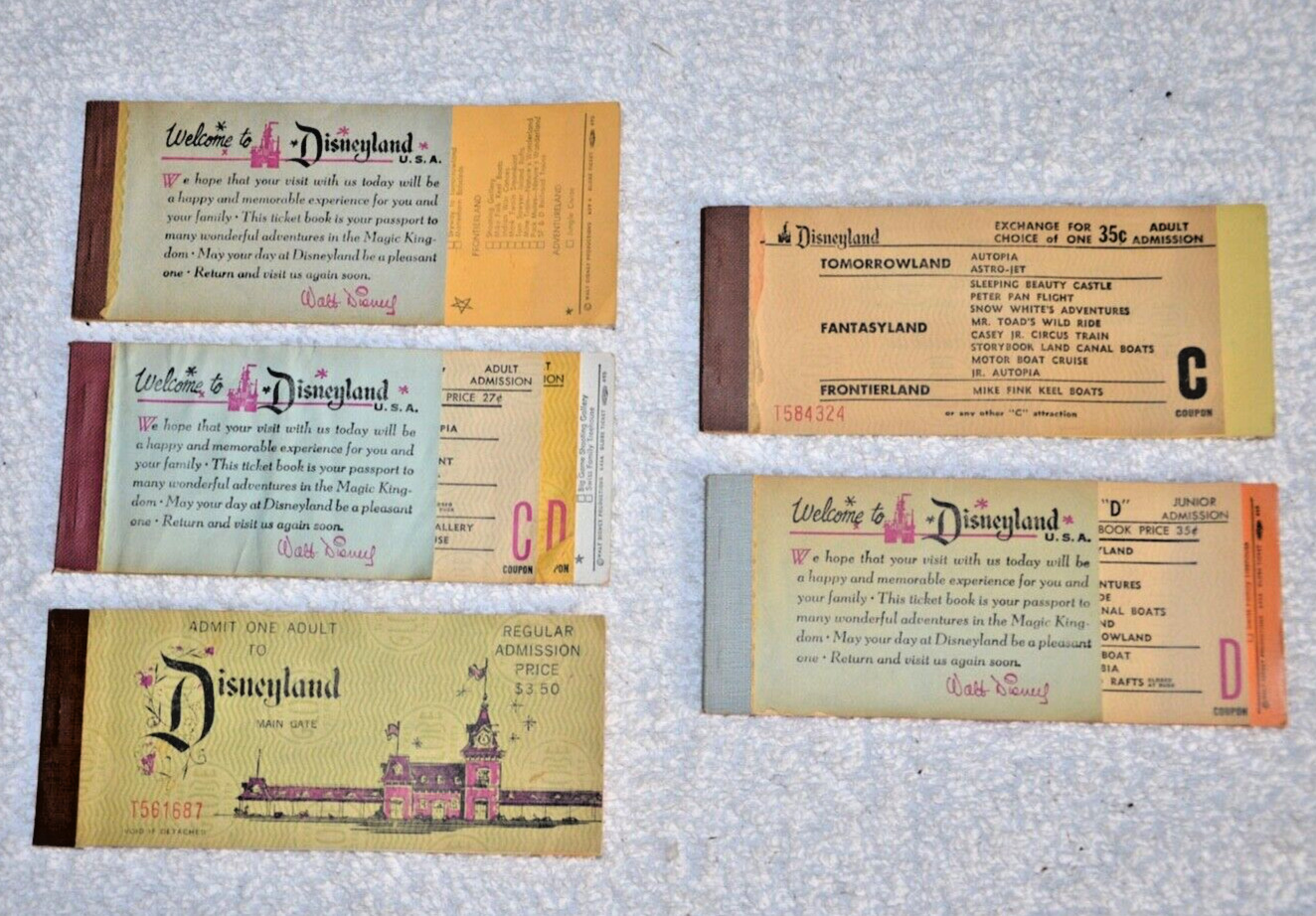 LOT- Vintage 1960s Disneyland Adult Ticket Coupon Book Booklet Lot