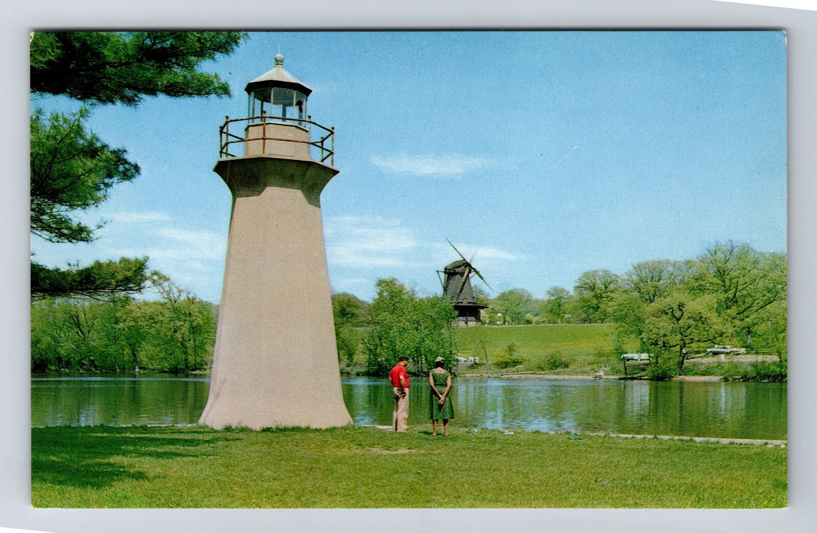 Geneva IL-Illinois, Lighthouse And Dutch Windmill, Antique, Vintage Postcard