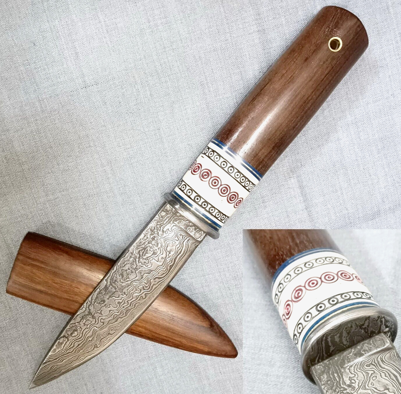 Yakut knife, Custom Made Damascus steel convex edge yakut knife engraved handle