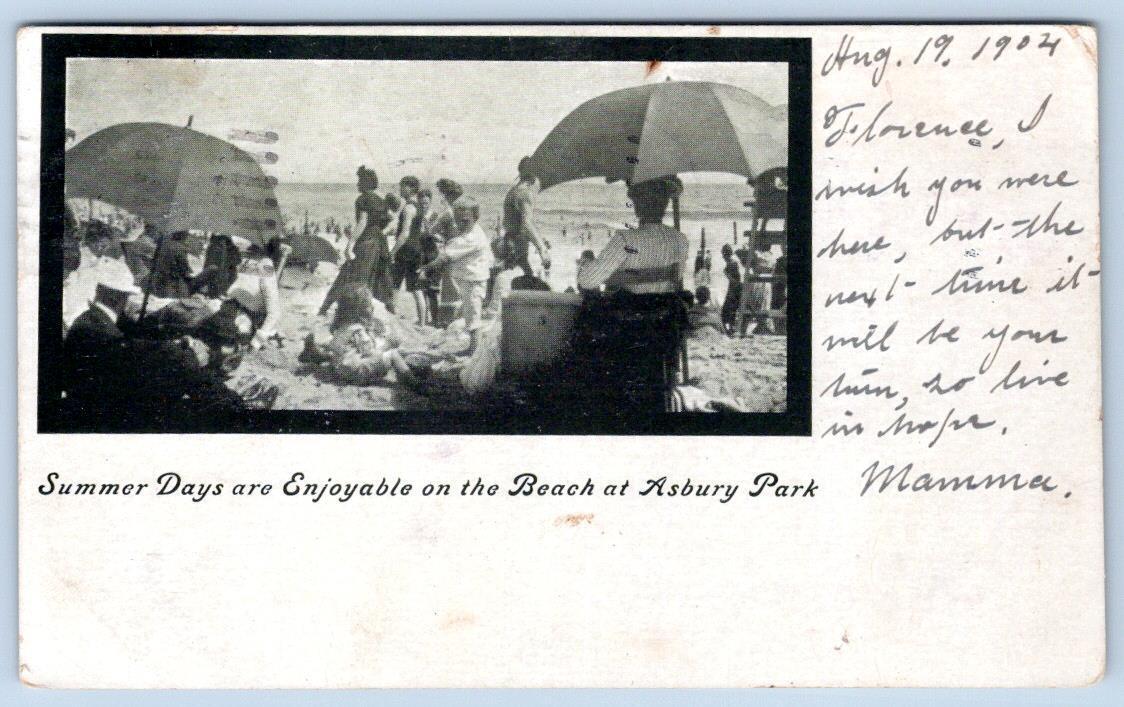 1904 SUMMER DAYS ENJOYABLE ON THE BEACH AT ASBURY PARK NJ*PRIVATE MAILING CARD
