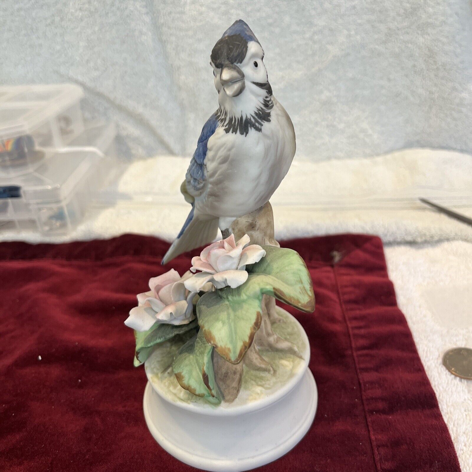Royal Crown Vintage Figurine Blue Jay and Flowers  