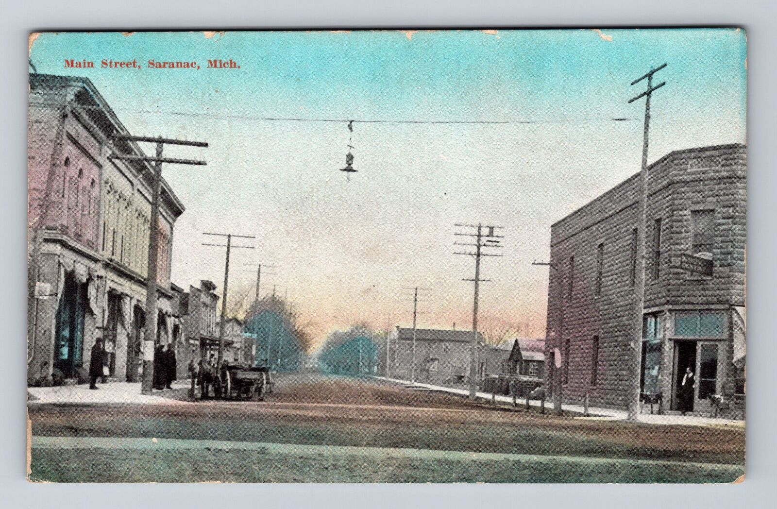 Saranac MI-Michigan, Main Street, Antique, Souvenir Vintage c1909 Postcard