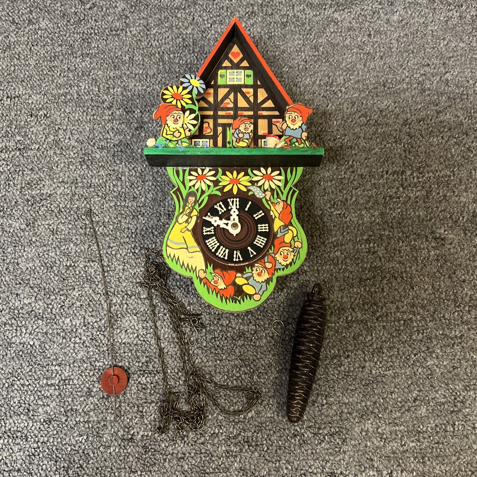 ANTIQUE Cuckoo Clock Black Forest Gnomes Rare, Vintage, Made in Western Germany