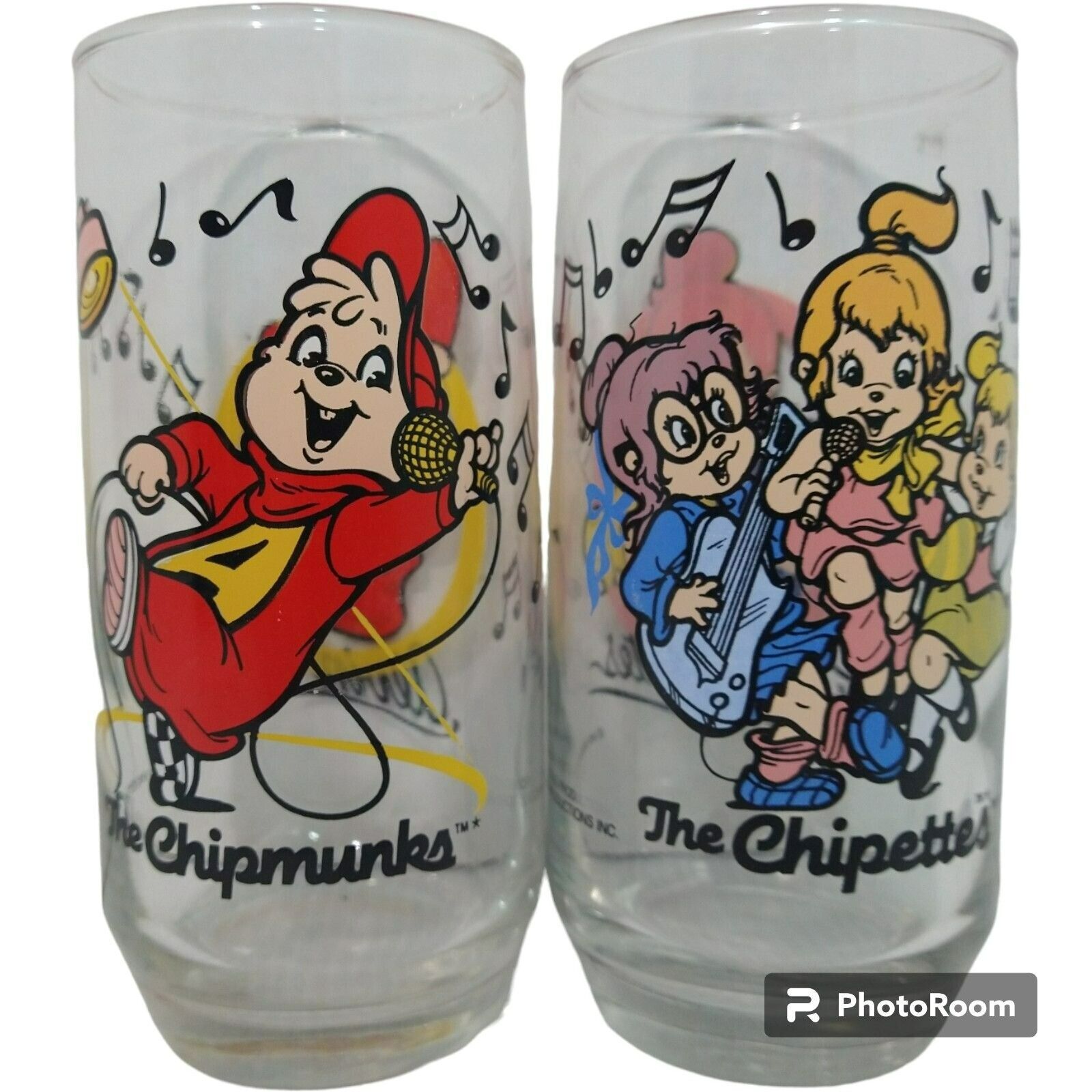 2 Vintage Karman 1985 The Chipettes Drinking Glass Chipmunks Alvin Cup 80s