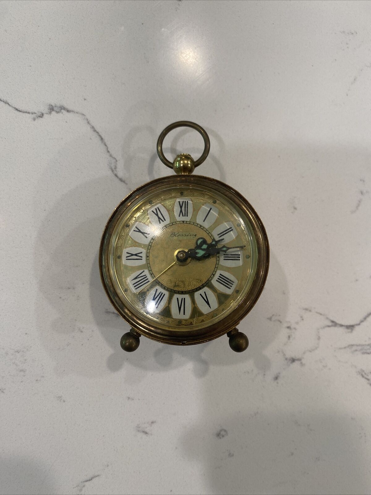 Vintage Linden Round Gold Filigree Alarm Clock West Germany Made.