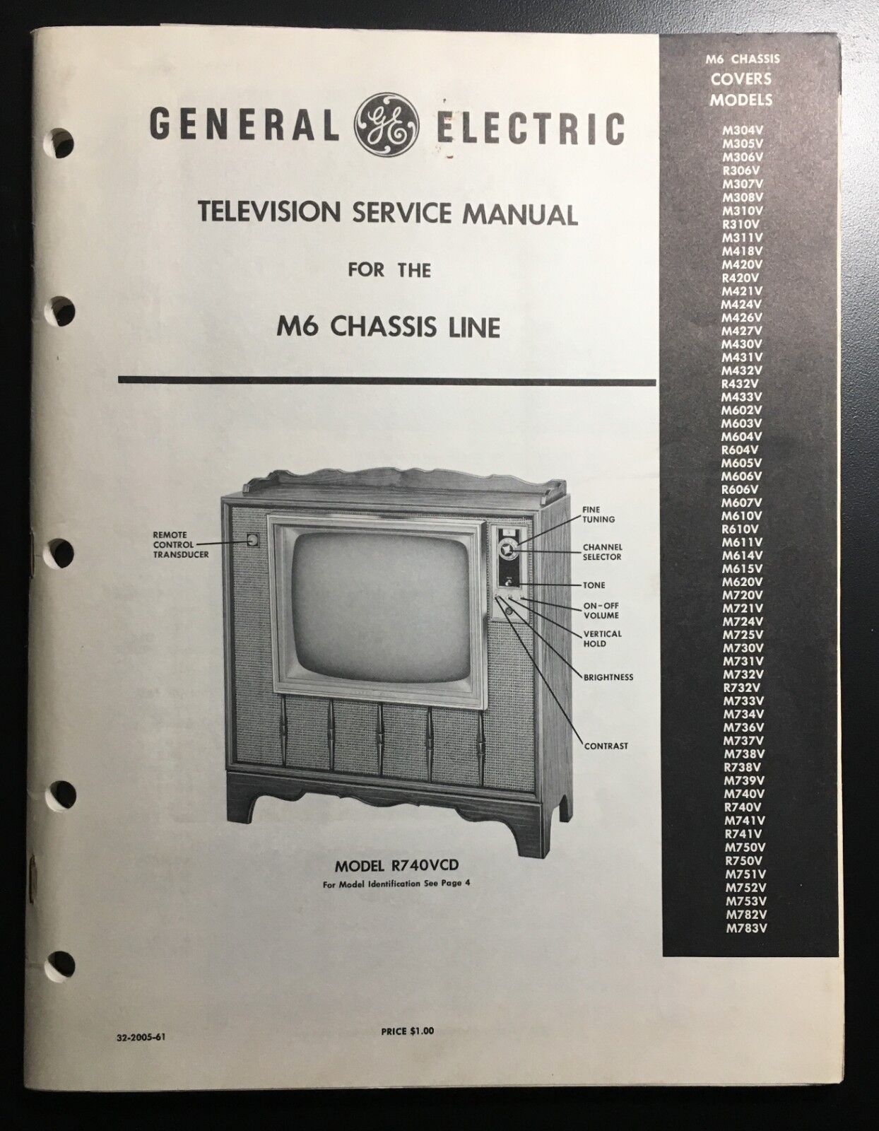 1961 General Electric 100 page Repair Manual for over 60 types of Televisions 